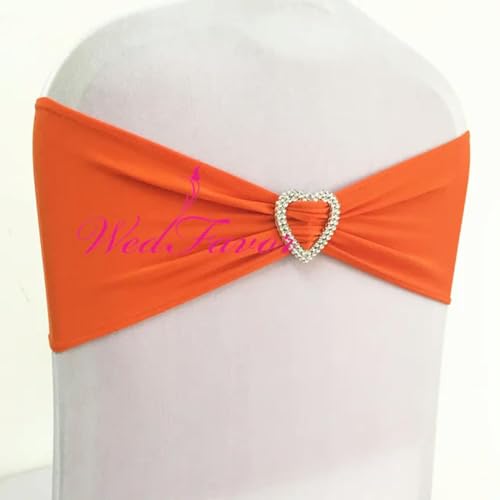 LUHYSU 10 Stück/50 Stück Stretch-Spandex-Stuhlschleifenbänder mit Herzschnalle für Hochzeitsfeier, Dekoration, elastische Stuhlschärpe, Krawattenknotengürtel, Orange, 10 Stück von LUHYSU