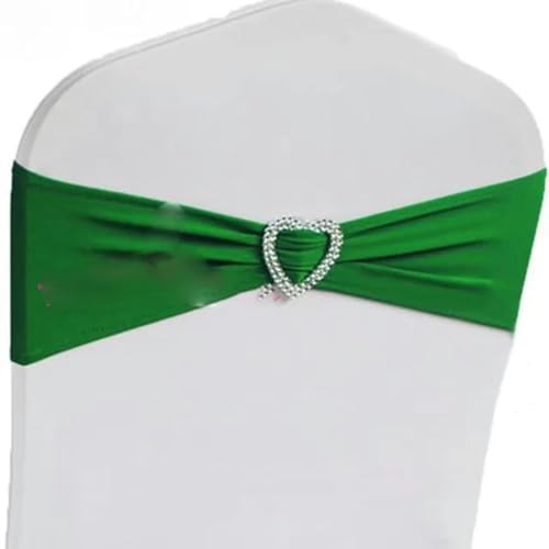 LUHYSU 10 Stück/50 Stück Stretch-Spandex-Stuhlschleifenbänder mit Herzschnalle für Hochzeitsfeier-Dekoration, elastische Stuhlschärpe, Krawattenknotengürtel, Grün, 50 Stück von LUHYSU
