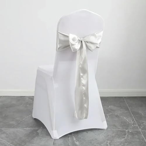 LUHYSU 40 Stück 17 x 275 cm Roségold Satin Stuhlschärpen Schleifen Stuhlbezug Bänder für Hochzeitsbankett Party-Event-Dekorationen-Silber von LUHYSU