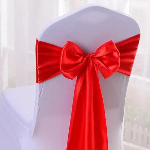 LUHYSU Satin-Stuhlschärpen mit Schleifen, Stuhlbezug für Hochzeitsempfang, Restaurant-Event-Dekoration, Bankett, Party, Hotel-Event-Dekoration – Rot von LUHYSU