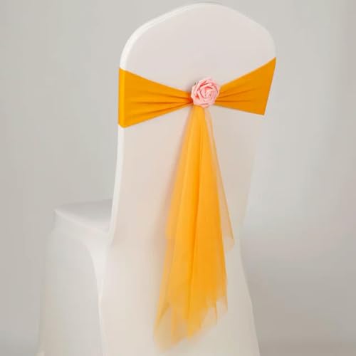 LUHYSU Spandex-Stuhlband für Hochzeit, Lycra-Stuhlband, dehnbar für Sitzbezüge, Dekoration für Party, Abendessen, Bankett, gelb, 10 Stück von LUHYSU