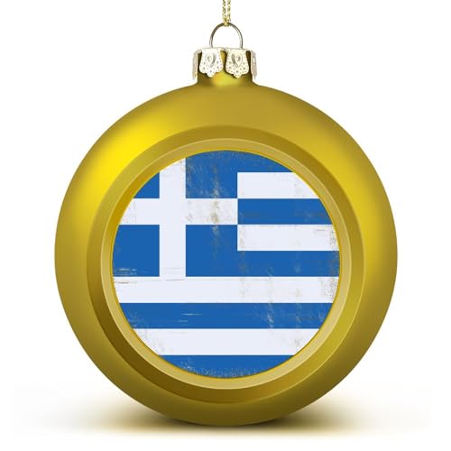 Frohe Weihnachten Nationalflagge Ball Ornament Goldenes Griechenland, Griechenland Flagge Weihnachtskugel Ornamente Dekoration für Weihnachtsbaum Hängende Andenken für Weihnachten Neujahr Urlaub von LUIJORGY