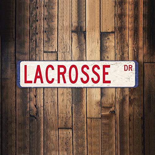 Lacrosse DR Vintage Metallschild Lacrosse Dekorative Wand Straßenschild Lacrosse Sport Schild Lacrosse Spieler Geschenk für Zuhause Bar Diner Pub Wanddekoration 10,2 x 45,7 cm von LUIJORGY