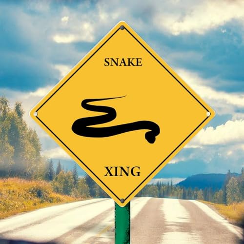 Straßen-Warnschild mit Aufschrift "Caution Snake Xing Crossing", Vintage-Aluminium, gelbe Diamantform, Straßenkreuzungsschild, Wandkunst für Außenbereich, Landschaft, Vororte, Garten, Dekoration, von LUIJORGY
