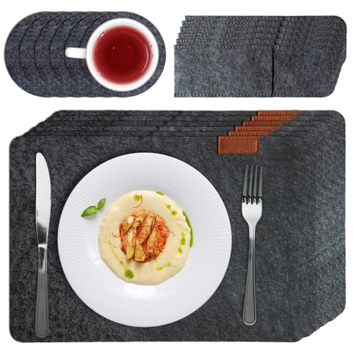 Platzsets Abwaschbar, Tischsets Abwaschbar Platzsets Filz 18er Set, Hitzebeständig rutschfest Platzdeckchen mit Besteckbeutel、Untersetzer von LUISAS