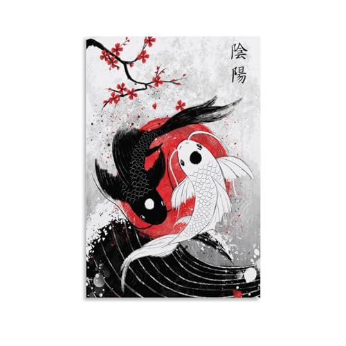 LUISAS Koi Yin Yang Fish Poster Dekorative Malerei Leinwand Wandkunst Wohnzimmer Poster Schlafzimmer Malerei,Wandkunst Bilddruck Moderne Familienzimmer Dekor 12x18inch(30x45cm) von LUISAS