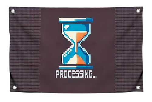 90 x 150 cm Interessante Flagge mit 4 Messingösen - Schöne Flagge im Pixel Art Style mit der Aufschrift "Processing..." - Cooles Banner des Warte- oder Datenverarbeitungsprozesses 90 x 150 cm Interessante Flagge mit 4 Messingösen - Schöne Flagge im Pixel Art Style mit der Aufschrift "Processing..." - Cooles Banner des Warte- oder Datenverarbeitungsprozesses von LUIVU