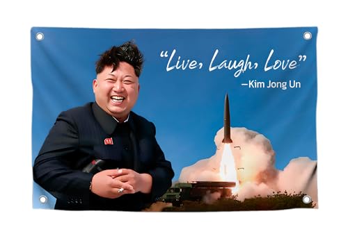 90 x 150 cm große Flagge aus 100% leichtem Polyester – Live Love Laugh Kim Jong Flaggen mit vier Messingösen – lustige, coole Flaggen für Dekoration für Jungenzimmer – Flaggen für drinnen und draußen von LUIVU