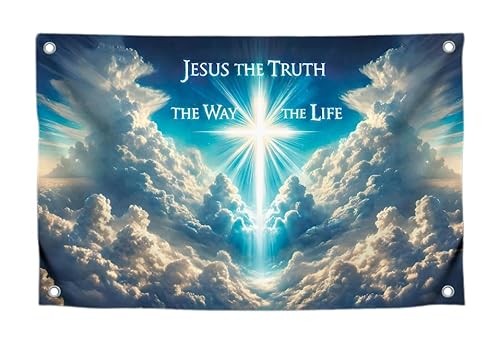 90 x 150 cm große Himmelsflagge mit Zitat "Jesus the Truth the Way the Life", Religionsposter für Zuhause, mit vier Messingösen, tolle College-Dekoration, einseitiges Banner für Büro 90 x 150 cm große Himmelsflagge mit Zitat "Jesus the Truth the Way the Life", Religionsposter für Zuhause, mit vier Messingösen, tolle College-Dekoration, einseitiges Banner für Büro von LUIVU