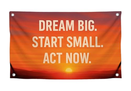 90 x 150 cm große Turnhallenflagge mit motivierendem Zitat "Dream Big. Start Small. Act Now" mit vier Messingösen, einseitige, farbige Flaggen für Gästezimmer, Polyester-Wandteppiche für 90 x 150 cm große Turnhallenflagge mit motivierendem Zitat "Dream Big. Start Small. Act Now" mit vier Messingösen, einseitige, farbige Flaggen für Gästezimmer, Polyester-Wandteppiche für von LUIVU
