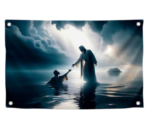 90 x 152 cm große Szene des Spaziergangs auf dem Wasser, Jesus-Flagge – christliche Jesus-Osterflaggen für 4. Juli – Wanddekoration Gott auf Wasser Banner – religiöser christlicher Jesus für 90 x 152 cm große Szene des Spaziergangs auf dem Wasser, Jesus-Flagge – christliche Jesus-Osterflaggen für 4. Juli – Wanddekoration Gott auf Wasser Banner – religiöser christlicher Jesus für von LUIVU