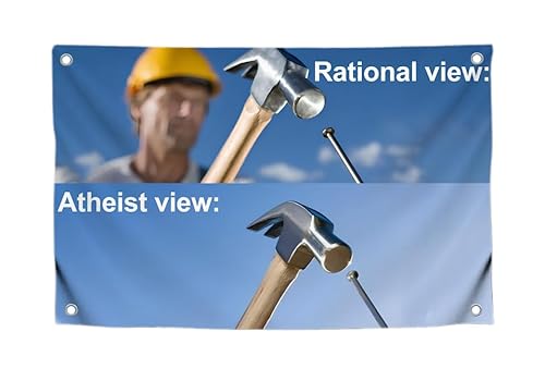 Christliche Wandflagge "Rational View vs. Atheist View" mit vier Messingösen, einseitiges College-Schlafsaal-Poster für Jungs, Dekoration, Polyester, cooles Banner für Heimdekoration oder Schlafzimmer Christliche Wandflagge "Rational View vs. Atheist View" mit vier Messingösen, einseitiges College-Schlafsaal-Poster für Jungs, Dekoration, Polyester, cooles Banner für Heimdekoration oder Schlafzimmer von LUIVU