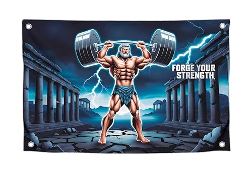 Coole Flagge mit starkem großem Mann und Motivationszitat "Forge Your Strength" mit vier Messingösen, einseitige Studentenflaggen für Schlafsaal, College, Polyester, Wandteppich für Männer, 90 x 150 Coole Flagge mit starkem großem Mann und Motivationszitat "Forge Your Strength" mit vier Messingösen, einseitige Studentenflaggen für Schlafsaal, College, Polyester, Wandteppich für Männer, 90 x 150 von LUIVU