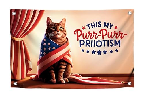 Coole Katze mit amerikanischer Flagge und Zitat "This My Purr - Purr - Priiotism" mit vier Messingösen, einseitig, lustige Flaggen für Schlafsaal, College, Polyester, Wandteppich mit Tier, 90 x 150 cm Coole Katze mit amerikanischer Flagge und Zitat "This My Purr - Purr - Priiotism" mit vier Messingösen, einseitig, lustige Flaggen für Schlafsaal, College, Polyester, Wandteppich mit Tier, 90 x 150 cm von LUIVU