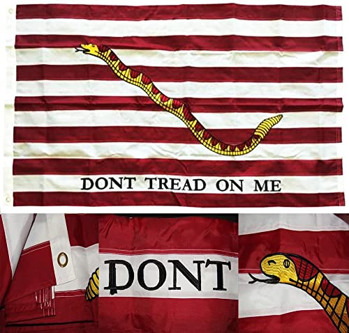 Gadsden Don't Tread On Me Flagge, bestickt, 210D Nylon, lichtbeständig, doppelseitig, genäht, Premium-Gartenhaus, für drinnen und draußen, Banner mit Ösen, Clips, 90 x 150 cm von LUIVU