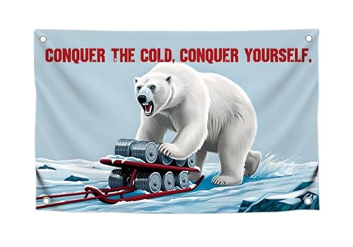 Große Eisbär-Flagge mit Zitat "Erobern Sie die Kälte, erobern Sie sich selbst", mit vier Messingösen, Polyester-Tiersportbanner für drinnen oder draußen, einseitige Poster für Zuhause und Große Eisbär-Flagge mit Zitat "Erobern Sie die Kälte, erobern Sie sich selbst", mit vier Messingösen, Polyester-Tiersportbanner für drinnen oder draußen, einseitige Poster für Zuhause und von LUIVU