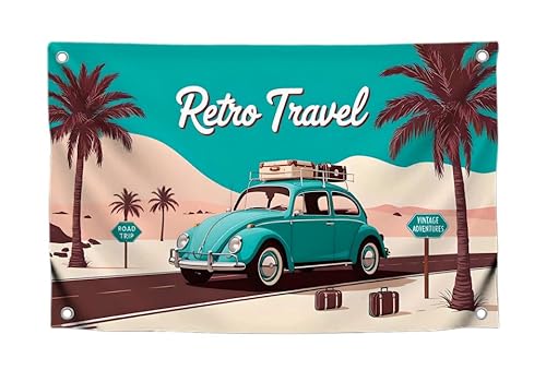 Lustige Flagge mit blauem Auto und Zitat "Retro Travel", Garagenposter mit vier Messingösen, einseitige Kunst-Meme-Flagge für Studentenwohnheim, Polyester, kreativer Wandteppich für Schlafzimmer, Mann Lustige Flagge mit blauem Auto und Zitat "Retro Travel", Garagenposter mit vier Messingösen, einseitige Kunst-Meme-Flagge für Studentenwohnheim, Polyester, kreativer Wandteppich für Schlafzimmer, Mann von LUIVU