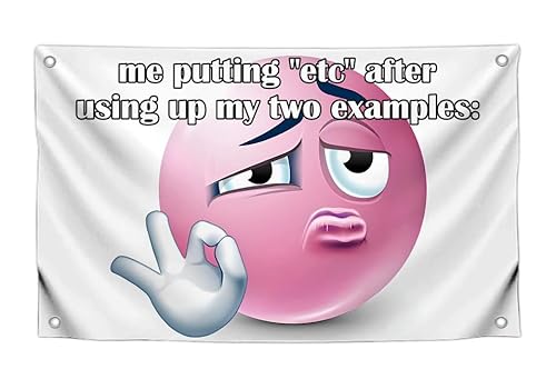 Lustige Meme-Flaggen mit Zitat "Me Putting Etc After Using Up My Two Examples", mit vier Messingösen, einseitig, cooler Humor, Wandteppich, Flagge, Polyester, riesiges Poster für Spielzimmer, 90 x 150 von LUIVU