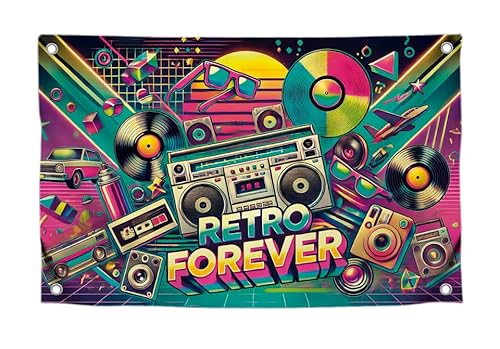 Lustige Neon-Flaggen mit Zitat "Retro Forever" mit vier Messingösen, einseitiger farbiger Wandteppich, Polyester, lustiges Poster für Party, Deko-Banner für Universitätswohnheime, 90 x 150 cm Lustige Neon-Flaggen mit Zitat "Retro Forever" mit vier Messingösen, einseitiger farbiger Wandteppich, Polyester, lustiges Poster für Party, Deko-Banner für Universitätswohnheime, 90 x 150 cm von LUIVU