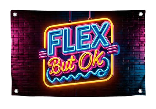 Lustige Neonflagge mit Zitat "Flex But Ok", mit vier Messingösen, einseitige Meme-Flagge für Wanddekoration, Studentenwohnheim, Polyester, cooler Wandteppich für Schlafzimmer, Männer und Frauen, 90 x Lustige Neonflagge mit Zitat "Flex But Ok", mit vier Messingösen, einseitige Meme-Flagge für Wanddekoration, Studentenwohnheim, Polyester, cooler Wandteppich für Schlafzimmer, Männer und Frauen, 90 x von LUIVU