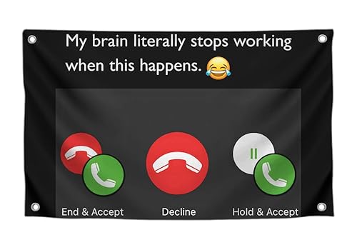 Lustige Witze-Flagge mit Zitat "My Brain Literally Stops Working When This Happens" – Polyester-Poster an der Wand mit 4 Messingösen – einseitiges, cooles Banner für Schlafzimmer, Dekoration, Mädchen von LUIVU