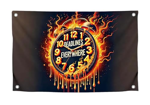Lustiger Wecker mit Aufschrift "Deadlines Every Where", 90 x 150 cm, cooles Poster aus Polyester an der Wand mit vier Messingösen, einseitiges Meme-Banner für Dekoration im Zimmer oder im Freien Lustiger Wecker mit Aufschrift "Deadlines Every Where", 90 x 150 cm, cooles Poster aus Polyester an der Wand mit vier Messingösen, einseitiges Meme-Banner für Dekoration im Zimmer oder im Freien von LUIVU