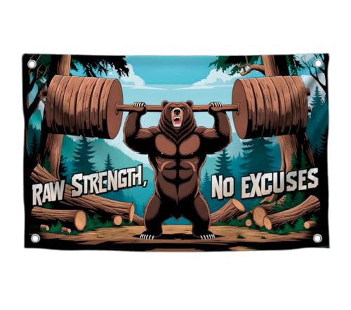 Motivations-Bär-Flagge "Raw Strength, No Excuses" mit vier Messingösen – Polyester Tiere Yard Outdoor oder Indoor Flagge – Wanddekorationen auf Bär und inspirieren Gym Banner Motivations-Bär-Flagge "Raw Strength, No Excuses" mit vier Messingösen – Polyester Tiere Yard Outdoor oder Indoor Flagge – Wanddekorationen auf Bär und inspirieren Gym Banner von LUIVU