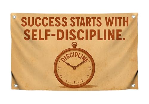 Motivationsflagge mit Zitat "Success Starts With Self-Discipline" mit vier Messingösen, Polyester, coole dekorative Wandflaggen für Wohnzimmer, einseitige Banner für Zimmer, Wohnheim, College Motivationsflagge mit Zitat "Success Starts With Self-Discipline" mit vier Messingösen, Polyester, coole dekorative Wandflaggen für Wohnzimmer, einseitige Banner für Zimmer, Wohnheim, College von LUIVU