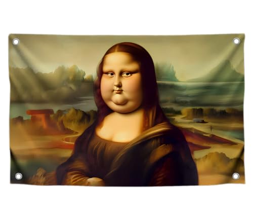 Tapisserie-Polyester-Flagge mit Fat Mona Lisa mit vier Messingösen, Meme-Flaggen für drinnen und draußen, lustige Männerhöhlen-Wandflagge, Dekoration für Studentenwohnheim, Wandteppich Tapisserie-Polyester-Flagge mit Fat Mona Lisa mit vier Messingösen, Meme-Flaggen für drinnen und draußen, lustige Männerhöhlen-Wandflagge, Dekoration für Studentenwohnheim, Wandteppich von LUIVU