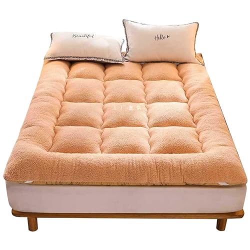 LUIVZD Japanese Floor Mattress Futon Mattress - Plush Floor Mattress Winter Warm Tatami Mat Foldable Bed Roll Up Camping Topper Guest Single Double Floor Sleeping Pad (Color : Camel, Size : King) von LUIVZD
