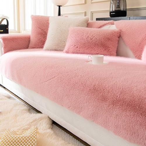 LUIVZD Teilbare Couchbezüge Dicke Sofabezüge Aus Nerzplüsch, rutschfeste Sofabezüge for Eck-L-Form/1-, 2- Und 3-Sitzer, Flauschig Warme Sofakissenbezüge Aus Nerzsamt (Color : Pink, Size : 70X150CM) von LUIVZD