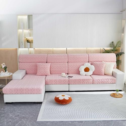 LUIVZD Teilbare Couchbezüge Stretch-Sofabezug for 3-, 1-, 2- Und 4-Sitzer, Universeller Sofa-Sitzkissenbezug, Jacquard-Spandex, Rutschfester Möbelschutz (Color : Pink, Size : BACKREST L) von LUIVZD