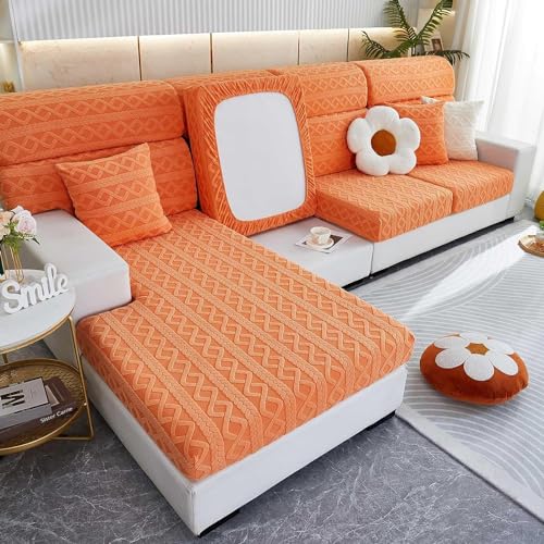 Teilbare Couchbezüge Sofa-Sitzkissenbezug, Hochelastische Universelle Große Sofabezüge, Jacquard-Spandex-Sofa-Schonbezüge for 1-, 2-, 3- Und 4-Sitzer-Sofas In L-Form (Color : Orange, Size : Large L von LUIVZD