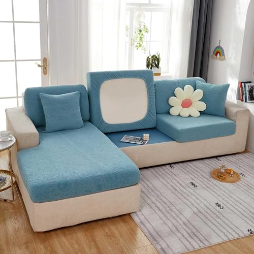 Teilbare Couchbezüge Sofabezug 1-, 2-, 3-, 4-Sitzer, L-Form, Universeller Elastischer Sofa-Sitzbezug, Rutschfester Sofabezug, Schutzhülle for Hunde (Color : Light Blue, Size : Large M Cover) von LUIVZD
