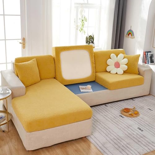 Teilbare Couchbezüge Sofabezug 1-, 2-, 3-, 4-Sitzer, L-Form, Universeller Elastischer Sofa-Sitzbezug, Rutschfester Sofabezug, Schutzhülle for Hunde (Color : Yellow, Size : Large M Cover) von LUIVZD