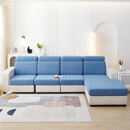 Teilbare Couchbezüge Sofabezug For 3-, 1-, 2-, 4-Sitzer Oder Ecksofa, Rutschfester Sofa-Sitzkissenbezug, Elastische Jacquard-Spandex-Schutzbezüge For Separate Kissen ( Color : Blue , Size : HEADREST S von LUIVZD