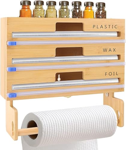 Upgrade Foil and Plastic Wrap Organizer, 4 in 1 Plastic Wrap Dispenser with Cutter, Wall-Mount Paper Towel Holder Aluminum Foil Organization and Storage, Plastic Drawers von LUIVZD