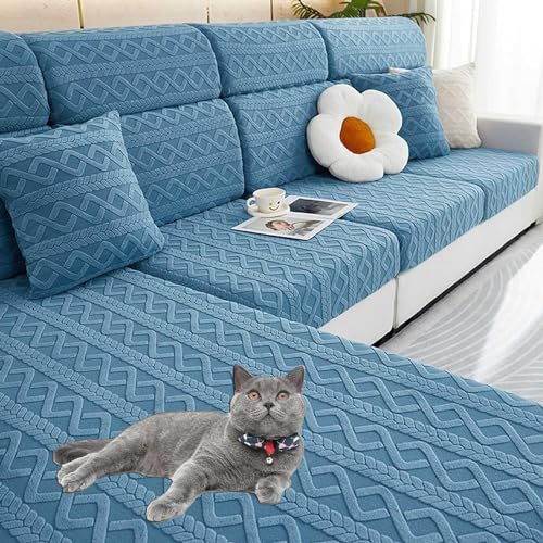 Upgraded Couch Covers- High Stretch Sofa Covers, 3 1 2 4 Seater Sofa Seat Cushion Cover, Universal Jacquard Spandex Sofa Slipcovers for Kids Pets (Color : Light Blue, Size : BACKREST L) von LUIVZD