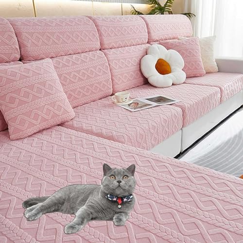 Upgraded Couch Covers- High Stretch Sofa Covers, 3 1 2 4 Seater Sofa Seat Cushion Cover, Universal Jacquard Spandex Sofa Slipcovers for Kids Pets (Color : Pink, Size : Large S Cover) von LUIVZD