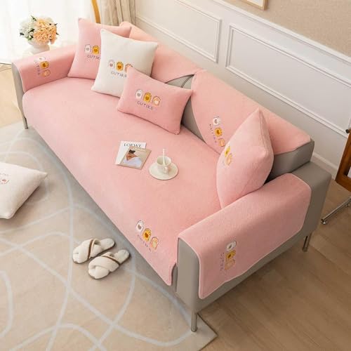 Upgraded Couch Covers- L Shape Sofa Cover 1 2 3 4 Seater, Soft Winter L Shape Sofa Slipcovers, Couch Covers Furniture Protectors for Pets Kids Dog Cat (Color : Pink, Size : 70X70CM) von LUIVZD