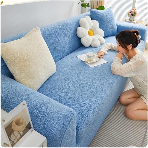 Upgraded Couch Covers- Sofa Cover L Shape, High Stretch Warm Winter Sofa Covers for 1 2 3 4 Seater, Corner Furniture Protector Covers for Kids Pets (Color : Blue, Size : 1 Seater) von LUIVZD