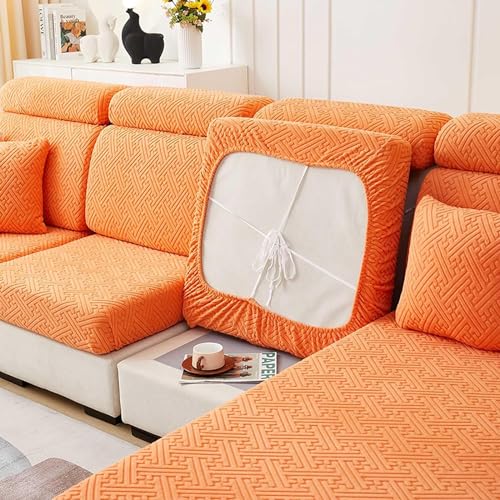 Upgraded Couch Covers- Sofa Cushion Cover Stretch, Corner L Shape Couch Slipcover Replacement, Jacquard Spandex Elastic Protector for Separate Cushion (Color : Orange, Size : Large XL Cover) von LUIVZD