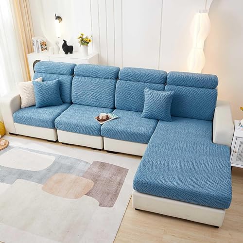 Upgraded Couch Covers- Sofa Seat Cushion Covers, Sofa Cover for 3 1 2 4 Seater Corner Couch Slipcover Replacement, Jacquard Elastic Protector for Separate Cushion (Color : Blue, Size : Large L Cover von LUIVZD