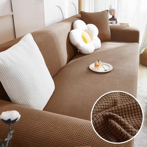 Upgraded Couch Covers- Stretch Sofa Cover L Shape, Fitted Sofa Couch Covers Furniture Protector, Checks Jacquard Sofa Seat Furniture Cover for 1 2 3 4 Seater (Color : Coffee, Size : 2 Seater) von LUIVZD