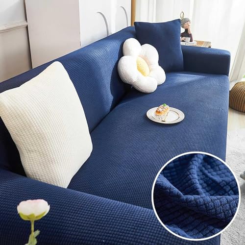 Upgraded Couch Covers- Stretch Sofa Cover L Shape, Fitted Sofa Couch Covers Furniture Protector, Checks Jacquard Sofa Seat Furniture Cover for 1 2 3 4 Seater (Color : Dark Blue, Size : 2 Seater) von LUIVZD