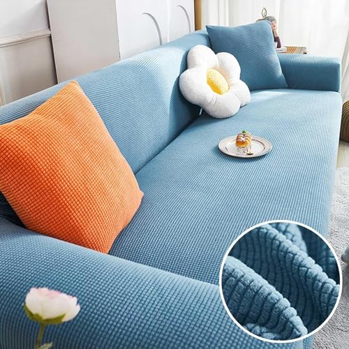 Upgraded Couch Covers- Stretch Sofa Cover L Shape, Fitted Sofa Couch Covers Furniture Protector, Checks Jacquard Sofa Seat Furniture Cover for 1 2 3 4 Seater (Color : Light Blue, Size : 1 Seater) von LUIVZD