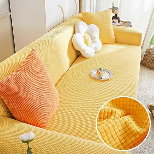 Upgraded Couch Covers- Stretch Sofa Cover L Shape, Fitted Sofa Couch Covers Furniture Protector, Checks Jacquard Sofa Seat Furniture Cover for 1 2 3 4 Seater (Color : Yellow, Size : 1 Seater) von LUIVZD
