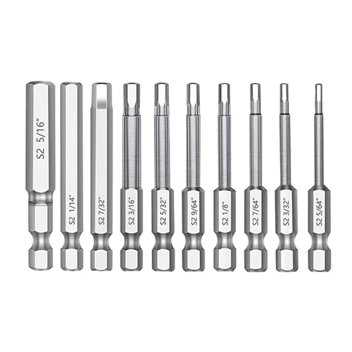 10-teiliges Set 60 mm Schraubendreher-Bits Stahl Bit 5/64 3/32 7/1/8 9/3/16 7/1/4/16 Bohrer-Bits Bauzubehör Profi von LUJIAXI