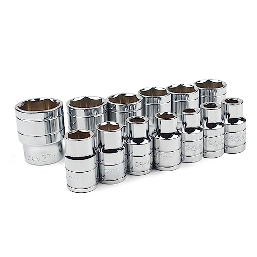 13-teiliges metrisches Chromstahl-Steckschlüssel-Set mit 1/2-Zoll-Antrieb, 1/2-Zoll-Antrieb, mit polierten 1/2 kurzen Stecknüssen, Automobil 13-teiliges metrisches Chromstahl-Steckschlüssel-Set mit 1/2-Zoll-Antrieb, 1/2-Zoll-Antrieb, mit polierten 1/2 kurzen Stecknüssen, Automobil von LUJIAXI