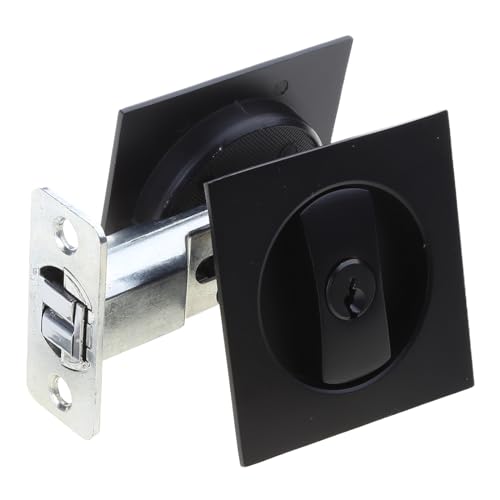 LUJIAXI Schwarze moderne Privatsphäre, quadratische Taschentür, schwarze Beschläge, Griffknöpfe, Schloss-Set, WC, quadratisch, Privatsphäre, Schiebetür-Sicherheit von LUJIAXI